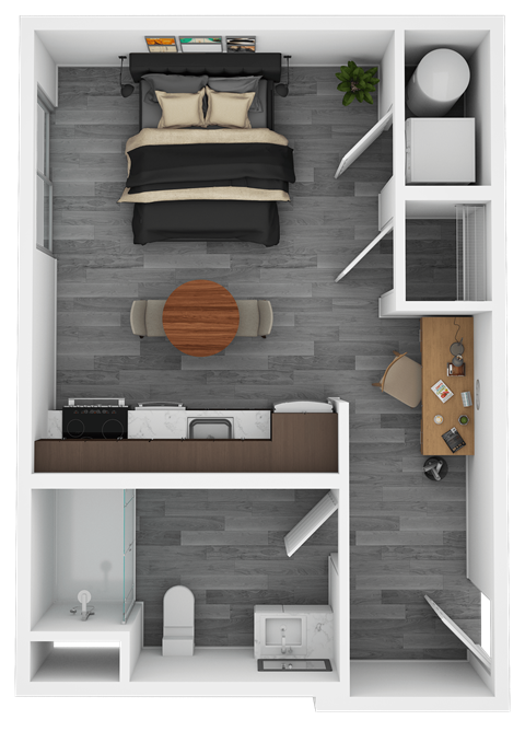 Floor plan for studio, 1 bath, 405 sqft